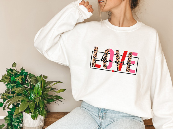 Leopard Print Love Shirt Women, Valentine's Day Gift, Gift for Girlfriend, Cute Love Shirt, Love with Heart T-shirt, Gift for Best Friend.jpg