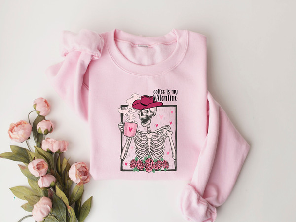 Skeleton Coffee Valentines Sweatshirt, Retro Valentine's Day Sweatshirt, Retro Valentine's Skeleton shirt, Coffee Lovers Shirt, Couple Shirt.jpg