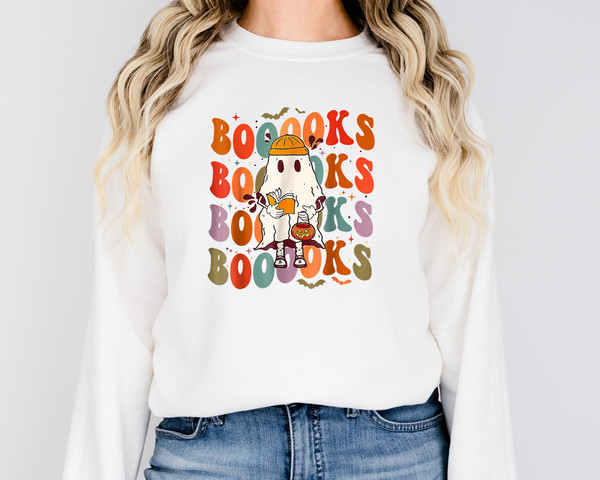 Booooks Groovy Shirts , Cute Ghost Book, Retro Reading Halloween T-Shirt, Ghost Shirt, Halloween Book Shirt, Spoky Season Shirt, Fall Shirt.jpg