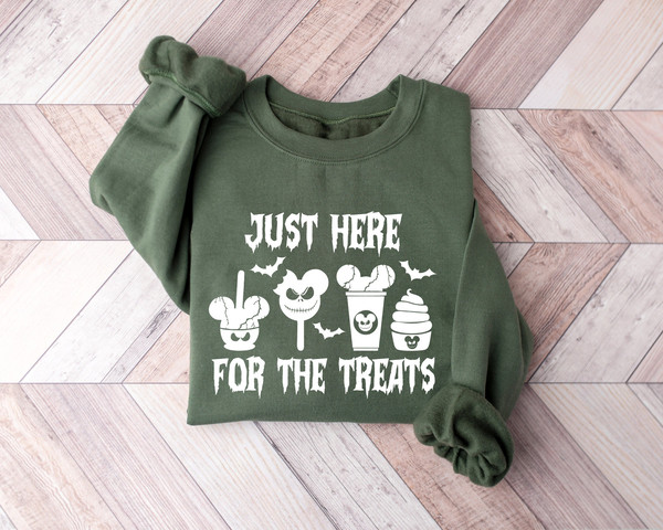 Disney Halloween Just Here For The Treats Sweatshirts, Halloween Family Shirt, Halloween Disney Shirt, Disney Halloween, Mickey And Minnie.jpg
