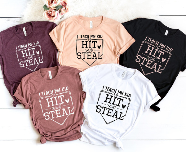 Baseball T-Shirt, Baseball Player Gift, Funny Baseball Mom Shirt, Softball Shirt, Softball Shirt,I Teach My Kid To Hit And Steal Shirt,PR324.jpg