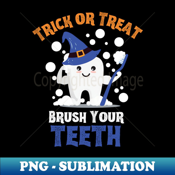 AU-71277_Trick or Treat Brush Your Teeth - Tooth Wearing Witch Hat Holding Toothbrush 7032.jpg