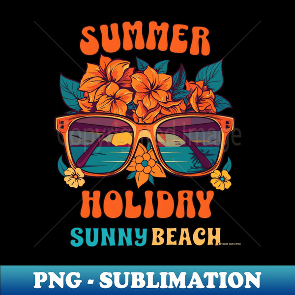 Summer Holiday Sunny Beach Retro Design by Guru Who - Decorative Sublimation PNG File - Unlock Vibrant Sublimation Designs