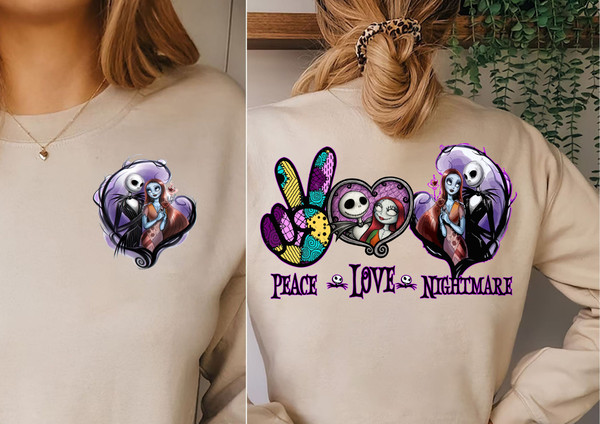 Couple Peace Love Night Mare Christmas Before Valentines Day Sweatshirt, Jack And Sally Love Valentine Shirt, Love Beauty V Day Party Hoodie.jpg