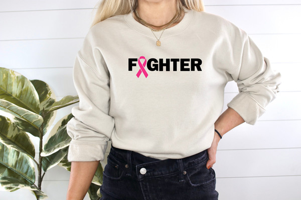 Cancer Fighter Sweatshirt, Breast Cancer Warrior Shirt, Fight Cancer Shirt, Support Cancer Awareness, Pink Ribbon Shirt, Pink Day Sweatshirt.jpg