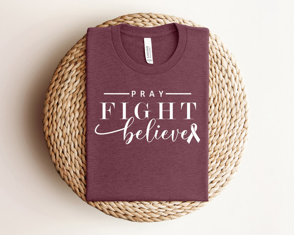 Pray Fight Believe Shirt, Cancer Fighter Shirt, Believer Shirt, Breast Cancer Awareness Sweatshirt, Pink Ribbon Shirt, Pink Day Sweatshirt.jpg