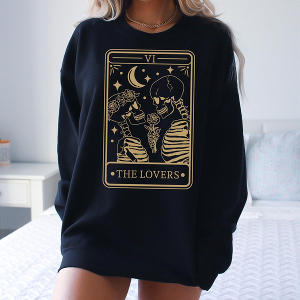 The Lovers Sweatshirt, Tarot Card Hoodie, Skeleton Lovers Mystical Tarot Card Tee Shirt Sweatshirt, Tarot Card Lovers Valentines Day Shirt 4.jpg