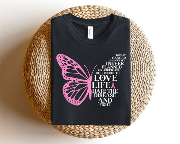 Breast Cancer Is A Journey, Breast Cancer Awareness, Butterfly Cancer Shirt, Cancer Family Support, Pink Ribbon Shirt, Pink Day Sweatshirt.jpg
