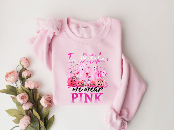 In October We Wear Pink Shirt, Halloween Pink Day Shirt, Cancer Awareness, Pumpkin Pink Day Shirt, Pink Ribbon Shirt, Pink Day Sweatshirt.jpg
