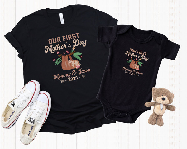 Personalized Our First Mothers Day Shirt, Mommy and me Sloth Matching Shirt, New Mom Mothers Day Gift, Mother And Baby First Mothers Day.jpg