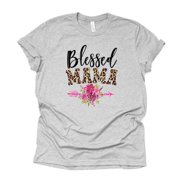 Blessed Mama, Cute Blessed Mama with Leopard Print and Flowers Design on premium Bella + Canvas unisex shirt, 2X, 3X, 4X, plus sizes.jpg