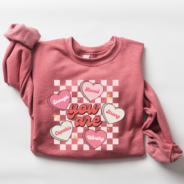 Cute Teacher Valentine Sweatshirt, Retro Heart Sweatshirt, Women's Valentines Day Sweatshirt, Love Valentine Sweatshirt.jpg