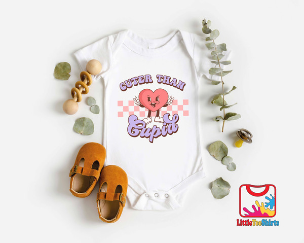 Cuter then Cupid Baby Onesie®, Cute Baby Girl Onesie®, Retro Valentine's Day Bodysuit.jpg