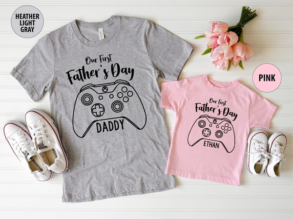 Our First Father's Day Gamer Gift, First Fathers Day Personalized Matching Shirts, Dad & Baby Matching Gaming Shirt, Father's Day Baby Gift 1.jpg