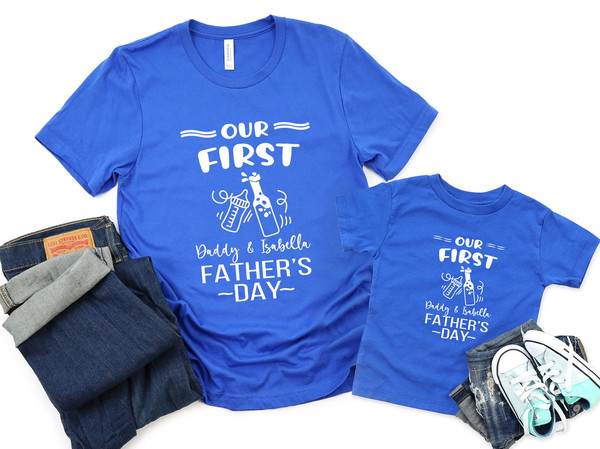 Our First Fathers Day Together Shirt, Personalized Matching, Beer Milk Bottle, 1st Fathers Day 2023, Baby and Daddy Outfit, Customized Name.jpg