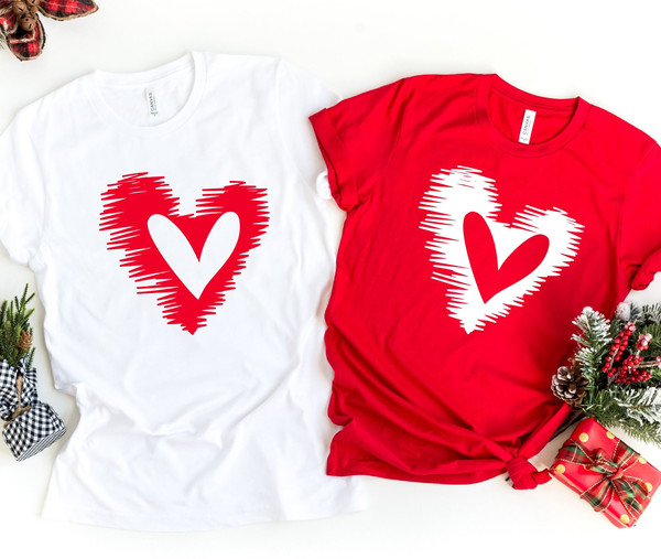Couple Matching Heart Shirt, Color Matching Heart Shirt, Heart Brush Tshirt, Heart Tee, Valentines Shirt, Gift For Valentine, Vintage Heart.jpg