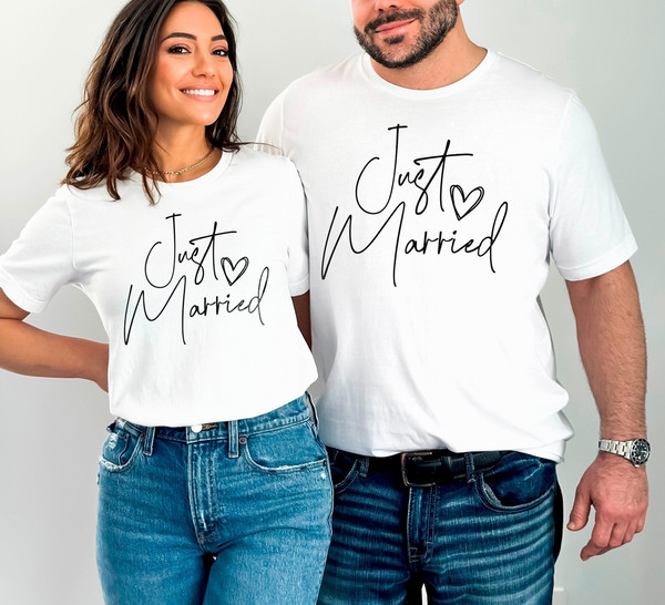 Just Married Shirts, Couples Shirts, Newly Married Gift, Honeymoon Shirts, Matching Couple Shirts, Bridal Shower Gift, Wedding Party Shirts.jpg