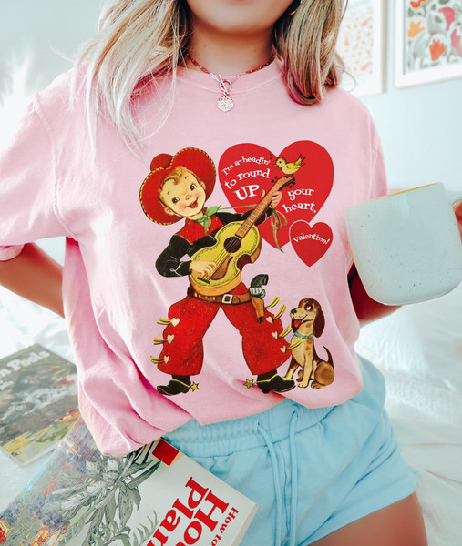 Comfort Colors Valentines Day Shirt, Cowboy Valentine, Retro Valentine TShirt, Vintage Valentines Gift for Her, Western Valentine Tee Shirt.jpg