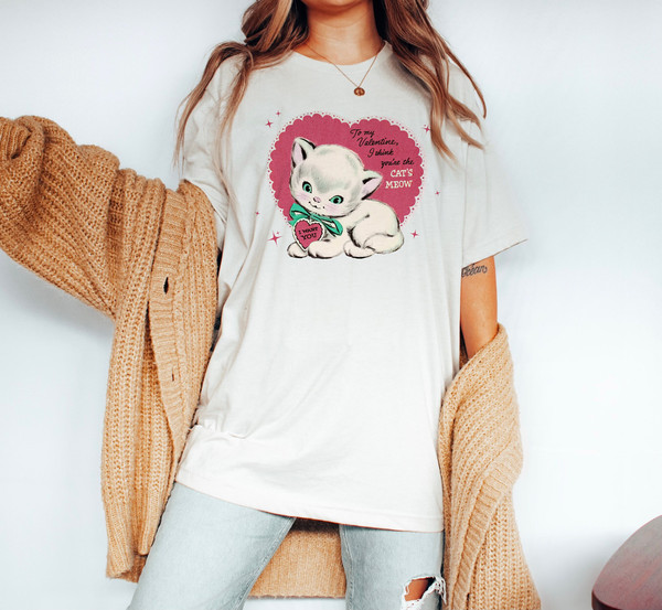 Retro Valentine Shirt, Funny Valentines Day Cat Lovers Shirt, Vintage Valentines Gift for Her, Mid Century Modern Tee, Boho Valentines Shirt.jpg