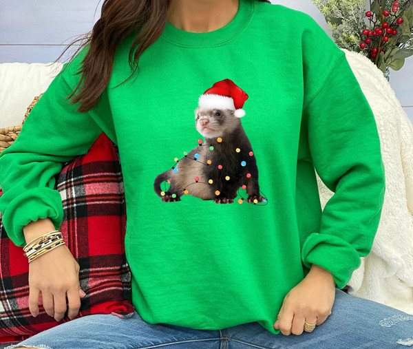 Ferret Christmas Tree Lights Sweatshirt, Merry Christmas Sweatshirt, Family Holiday Sweatshirt, Xmas Party Shirt, Winter Sweater 1.jpg