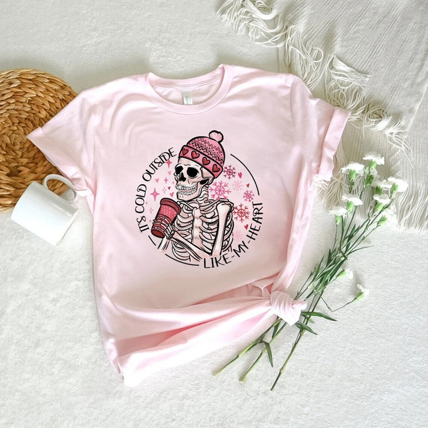 It's Cold Outside Like My Heart Skeleton shirt, Valentine Sweatshirt, Valentines Day, Valentine Shirt, XOXO, Couple shirts, Skeleton Coffee,.jpg