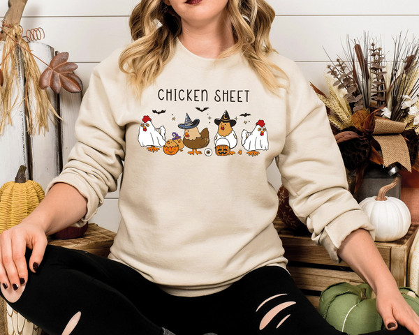 Chicken Sheet Sweatshirt, Halloween Chickens Shirt, Ghost Chicken Shirt, Halloween Party Shirt, Spooky Season Shirt, Fall Season Shirt.jpg