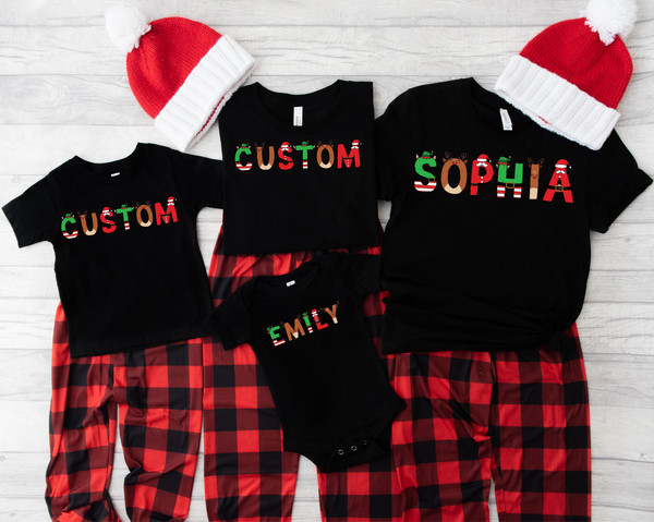 Christmas Custom Name Initial Shirt, Christmas Initial Letter Shirt, Christmas Family Matching Shirt, Cousin Crew Shirt, Christmas Pajamas.jpg