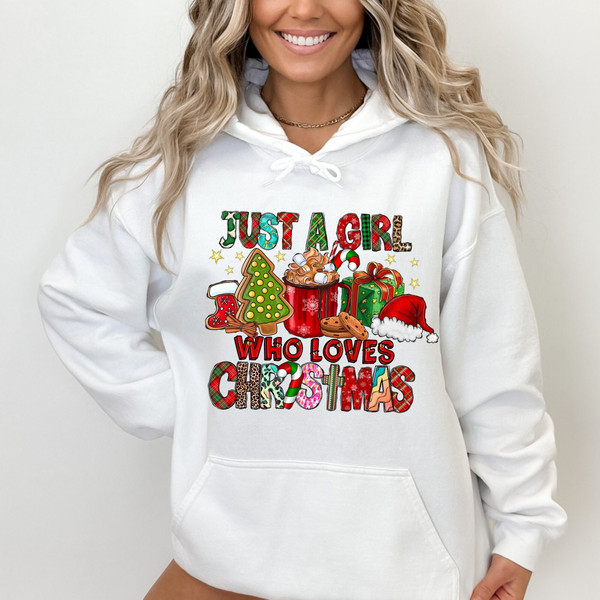 Women's Christmas Sweatshirt, Just A Girl Who Loves Christmas, Christmas Gift Shirt, Christmas Lover Shirt, Holiday Winter Shirt, 1.jpg