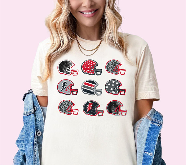 Football Shirt Football Helmets Shirt Game Day Black Red Football Season Women's Football Tee College Football Outfit Gift For Her Plus Size.jpg