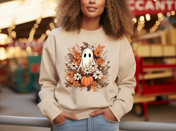 Floral Ghost Sweatshirt, Floral Ghost Shirt, Halloween Ghost Sweatshirt, Flower Halloween Shirt, Vintage Retro Sweatshirt, Fall Sweater Tee.jpg