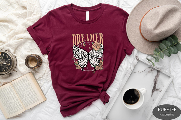 Dreamer Butterfly Shirt, Butterfly Tee, Mothers Day Gift Shirt, Sunflower Shirt, Botanical Tee, Flower, Floral V-neck, Flowers Gift T-shirt.jpg