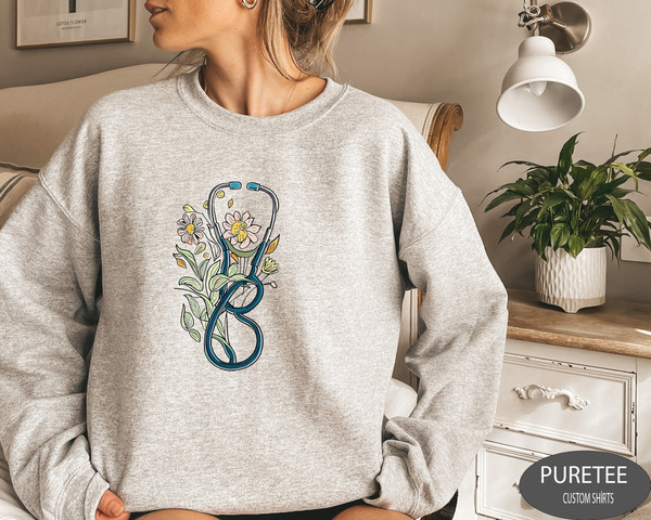 Floral Stethoscope Sweatshirt, Doctor or Nurse Tshirts, Floral Nurse Shirt, Nurse Graduation Gift, Women's Nursing School Shirt, Nurse Shirt.jpg