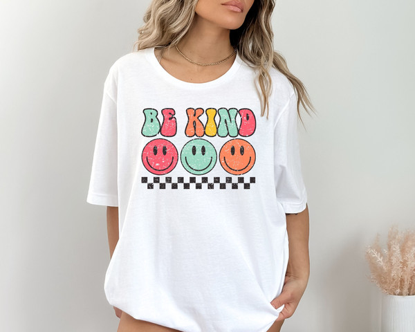 Be Kind Shirt, Smiley Face Shirt, Positive Shirt, Retro Be Kind Shirt,Boho Kindness Shirt,Boho Rainbow Shirt.jpg