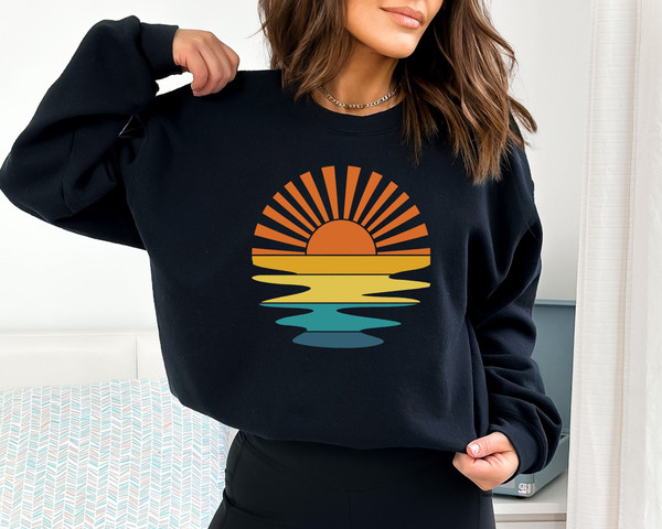 Retro Sunset Sweatshirt ,Sunset Sunrise Hoodie, Cozy Sweatshirt ,Hiking Sweatshirt, Outdoor Sweatshirt Mountain ,Beach Shirt.jpg