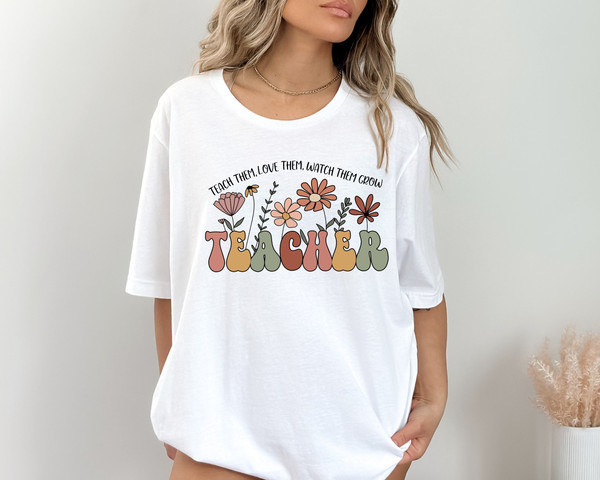 Wildflower Teacher Name Shirt, Custom Teacher TShirt, Personalized Teacher T Shirt, Gift for Teacher, Cute Teacher Tee, Groovy Teacher Shirt.jpg