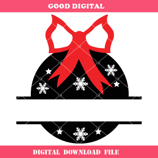 Christmas Ball Ornament With Bow Split Monogram Frame Svg.jpg