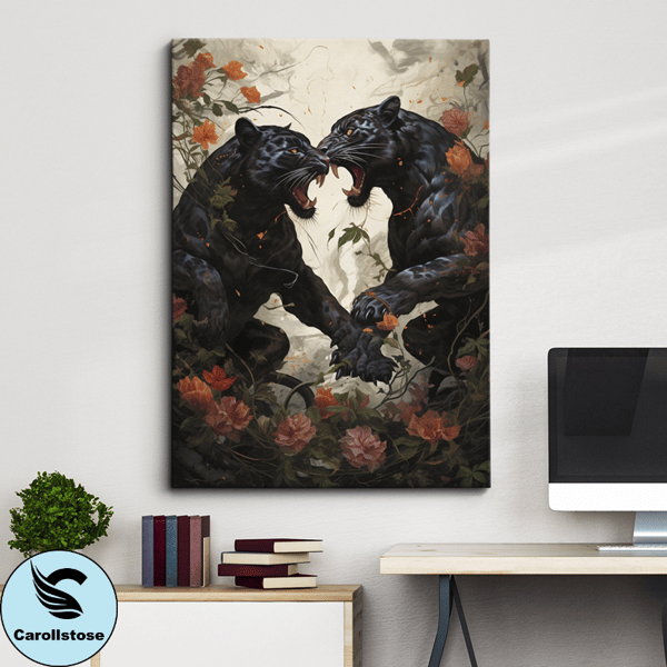 Black Panthers Love Animal Abstract Modern Jungle Wild Oil P
