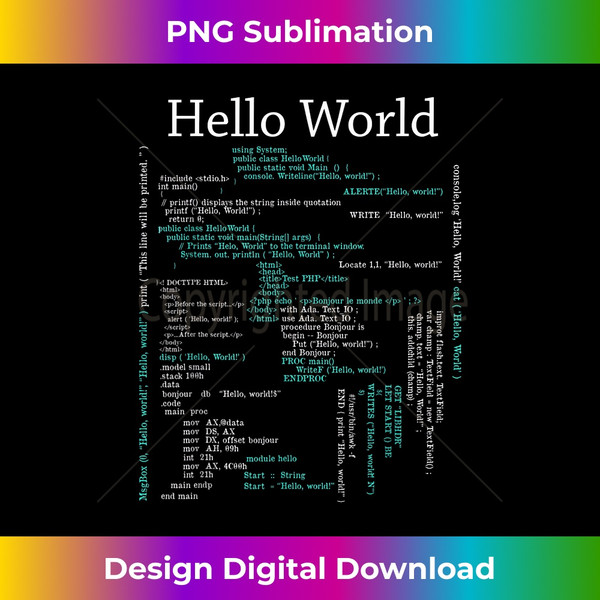 Computer Programming Languages Hello Funny Coding World - Signature Sublimation PNG File