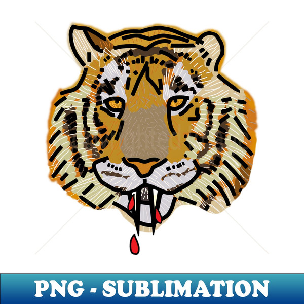 Animals with Sharp Teeth Tiger Portrait - Retro PNG Sublimation Digital Download