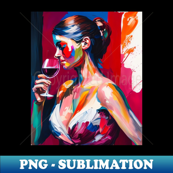 Girl with a glass of red wine - Premium PNG Sublimation File - Unleash Your Creativity