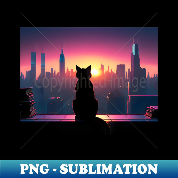 Cyberpunk city cat - Exclusive Sublimation Digital File - Defying the Norms