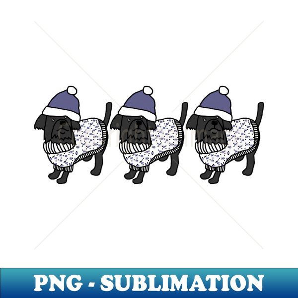 Three Cute Dogs Blue Hat Christmas Winter Sweater - Instant PNG Sublimation Download