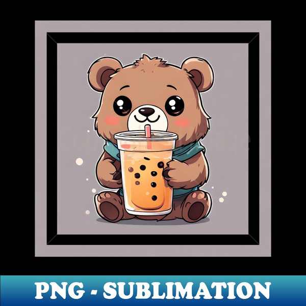 Cute Brown Teddy Bear Drinking Boba Tea - Instant Sublimation Digital Download - Spice Up Your Sublimation Projects