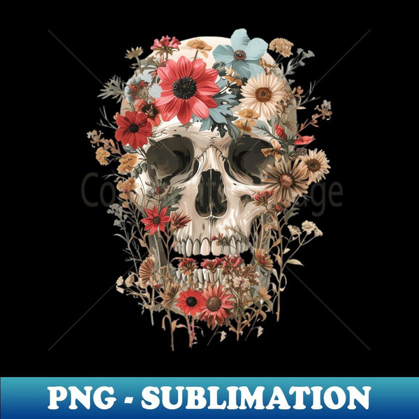 Skull Floral - Vintage Sublimation PNG Download