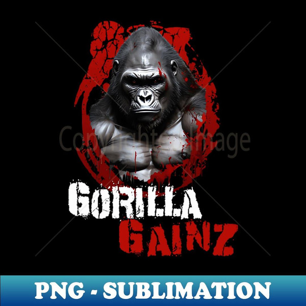 Silverback Gorilla Gainz Muscle Ape Distressed Design - Creative Sublimation PNG Download