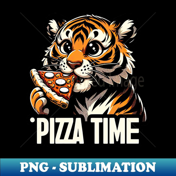 tiger cub eating slice a pizza - Unique Sublimation PNG Download