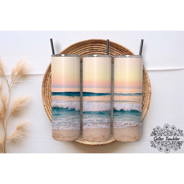 Ocean Beach Sunrise, Tumbler 20 oz Warp PNG, Skinny Tumbler Designs PNG.jpg