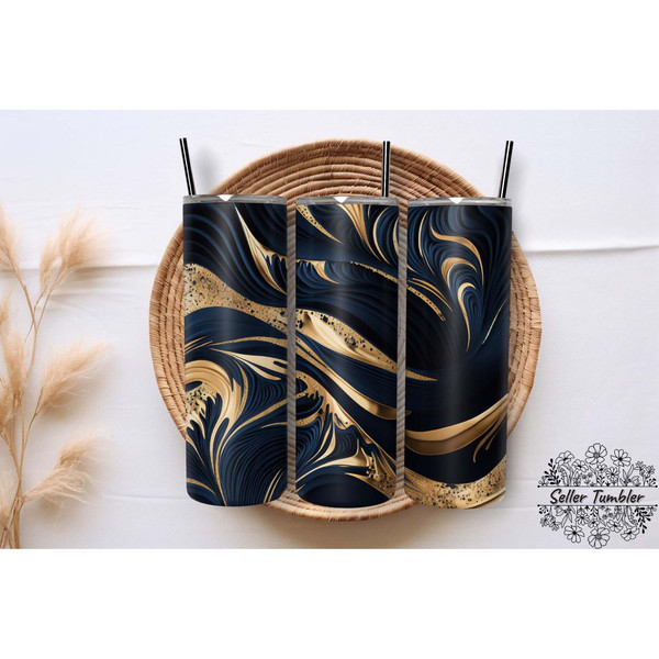 Navy Blue Gold Effect 20 Oz, Tumbler 20 oz Wrap PNG, Skinny Tumbler Designs PNG.jpg