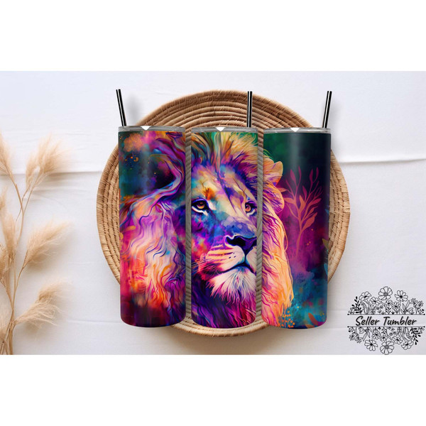 Lion Neon Flora 20 Oz, Tumbler 20 oz Wrap PNG, Skinny Tumbler Designs PNG.jpg