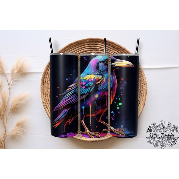 Colorful Crow Bird 20 Oz, Tumbler 20 oz Wrap PNG, Skinny Tumbler Designs PNG.png